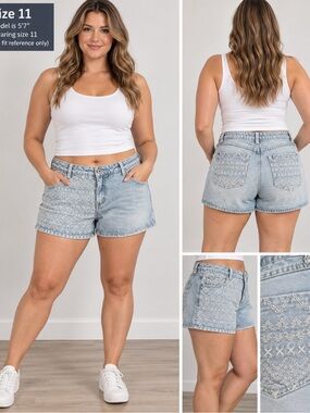 Liquid Size 11/12 Light Wash Embroidered Denim Shorts 100% Cotton